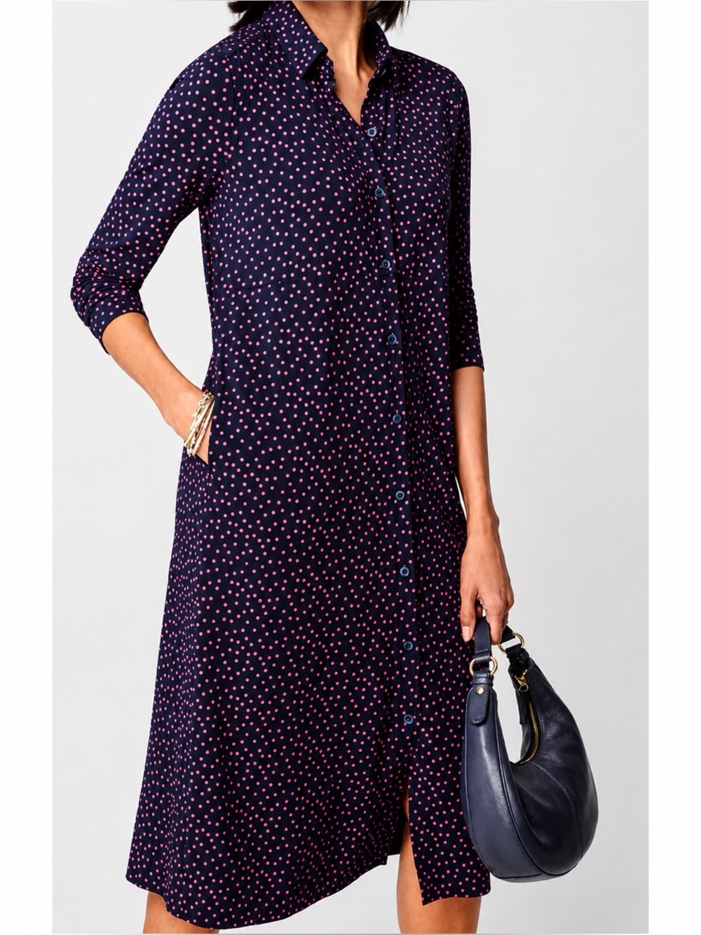 J. Jill Wearever Polka Dot Viscose Midi Shirt Dress
